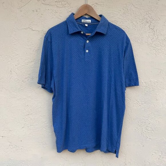 Peter Millar Silk Cotton Printed Polo Shirt Blue Print Size Large - Picture 1 of 3